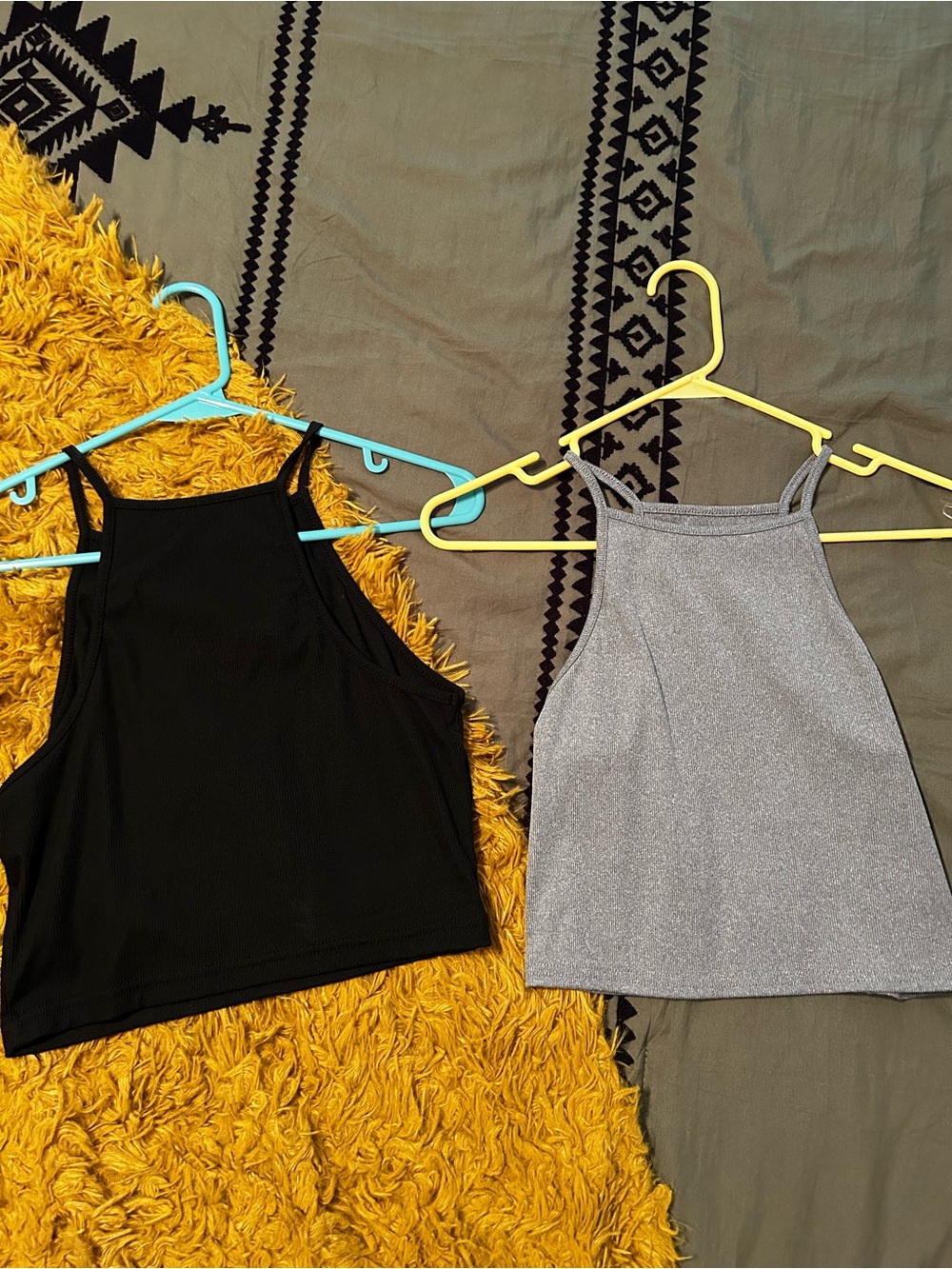 TWO Dazy Black and Gray High Neck Crop Tank Tops
